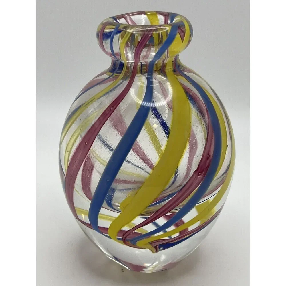 Swirl Vase Pink,‎ Yellow & Blue  Gorgeous Designs 3.5